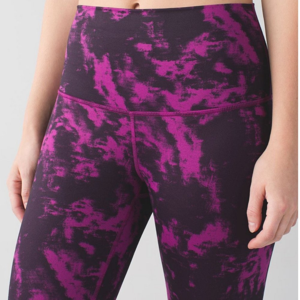 Lululemon Wunder Under Crop II (Roll Down Waist) Purple and Black Print